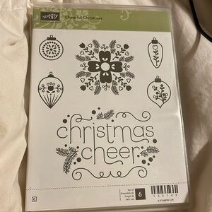 "CHEERFUL CHRISTMAS" Stampin'UP! NEW~RUBBER/CLING ~Ornaments, Saying, set/6